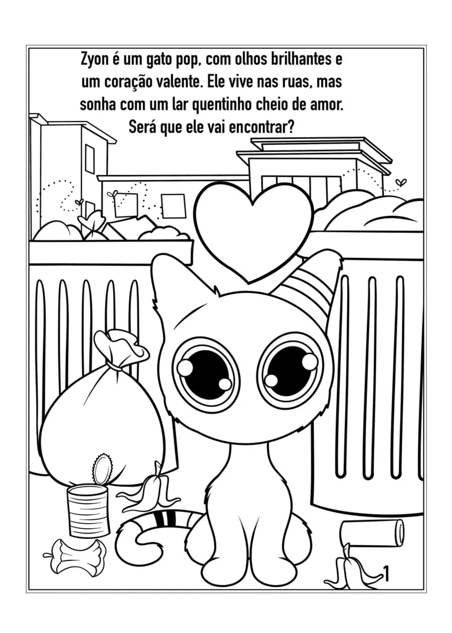 Página 2 do livro de colorir, em preto e branco, pronta para pintar