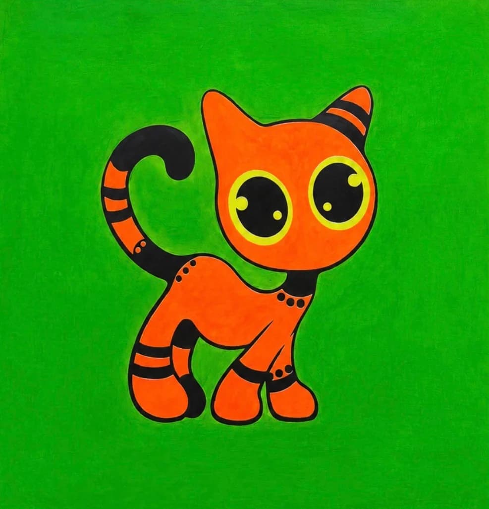 Zyon naranja sobre verde, Sin marco — solo el lienzo